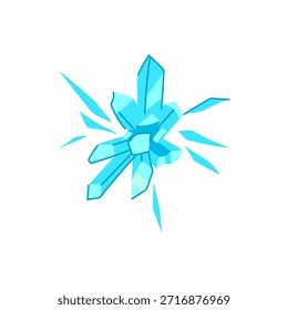 Cúmulo de cristal de hielo azul que irradia energía helada y fragmentos afilados en una explosión helada, ideal para magia congelada, efectos de juego, iconos de hechizos o imágenes de poder de invierno