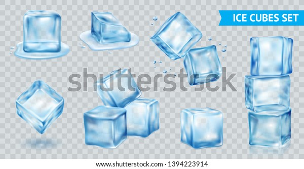 青い氷の立方体の透明なリアルなセット 分離型ベクターイラスト のベクター画像素材 ロイヤリティフリー