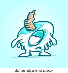 Blue ice cute monster character vector illustration