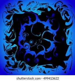 Blue ice frame with curls. Abstraction on a theme of ice and icicles.