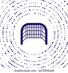 Blue Ice hockey goal with net for goalkeeper icon isolated on white background. Abstract circle random dots. Vector Illustration