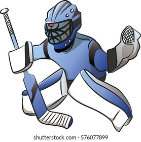 Blue ice hockey goalie player in action! Layered for easy editing, easy to edit color