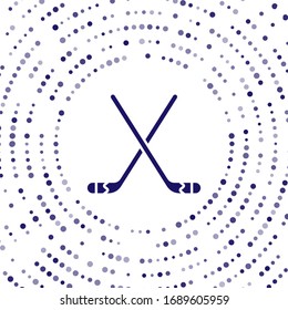 Blue Ice hockey sticks icon isolated on white background. Abstract circle random dots. Vector Illustration