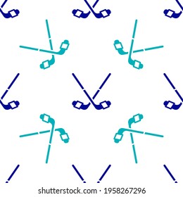 Blue Ice hockey sticks icon isolated seamless pattern on white background.  Vector