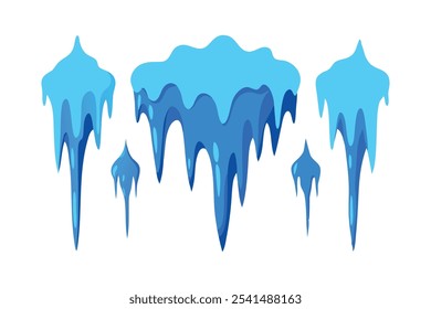 
Blue ice icicles brush stroke set isolated flat vector illustration on white background.