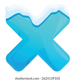 Blue ice letter x with snow on top melting, 3d illustration suitable for winter themes
