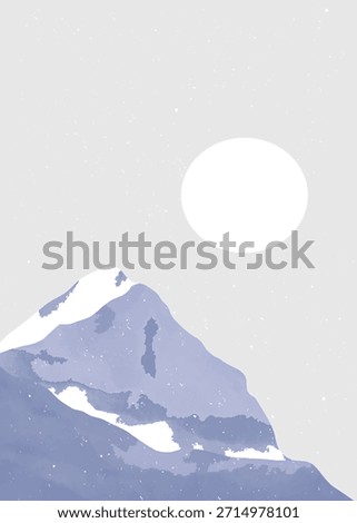 Blue ice mountain painting. Mid century modern art print. Abstract mountain contemporary aesthetic backgrounds landscapes