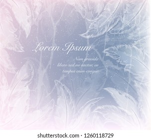 blue ice patterns of snowflakes and frozen feathers