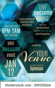 Blue Ice Polygon Themed Flyer For A Night Club Event