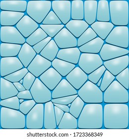 Blue ice stone seamless pattern. Large road or wall cobblestone background. Vector illustration.