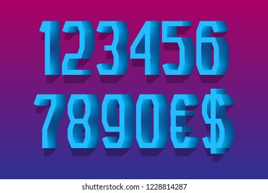 Blue ice style 3d numbers with currency signs of dollar and euro.