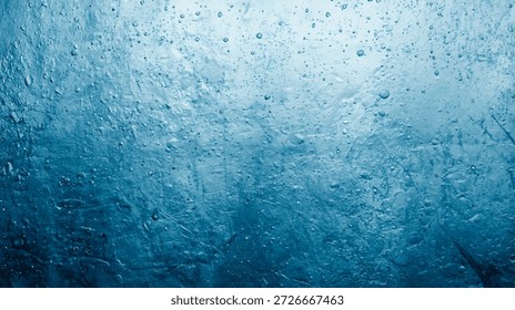 Fundo de textura abstrata de água de gelo azul com bolhas e profundidade