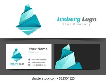 Blue Iceberg Corporate Logo and Business Card Sign Template. Creative Design with Colorful Logotype Visual Identity Composition Made of Multicolored Element. Vector Illustration.