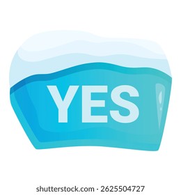 Blue iceberg floating with the word yes on its side representing agreement or approval
