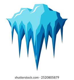 Um iceberg azul com cicles sobre um fundo branco