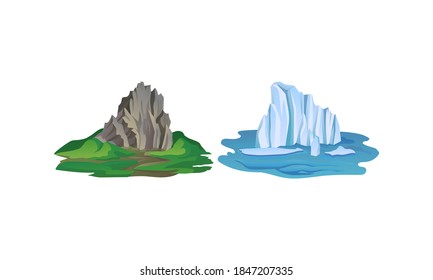Blue Icebergs and Mountain Peaks with High Cliff Vector Set
