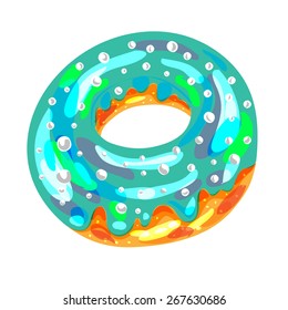 Blue iced donut on a white background