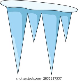 Blue icicles hanging from snow vector illustration for winter cold weather nature design element graphic.
