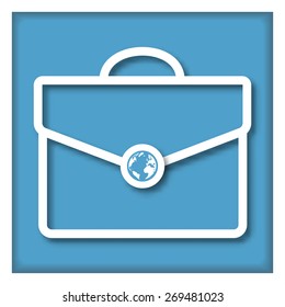 Blue Icon with Abstract  Briefcase end Globe