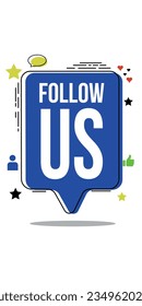 A blue icon asking you to follow us. Vivid demonstration of "follow us".