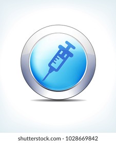 Blue Icon Button Injection, Syringe, Blood, Healthcare & Pharma