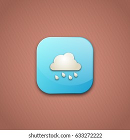 Blue icon with cloud. Button on brown background. Vector illustration