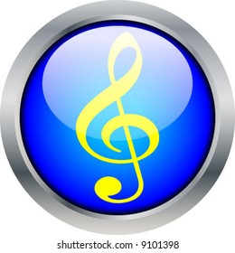 Blue icon contain treble clef - vector illustration