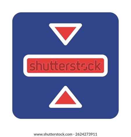 Blue icon depicting a centered red rectangle between up and down triangles