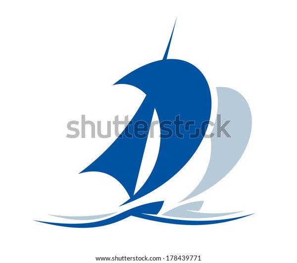 Download Blue Icon Depicting Silhouette Yacht Sailing Stock Vector ...