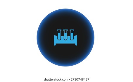 Un icono azul que representa tres tubos de ensayo en un estante se presenta sobre un fondo blanco con un sutil resplandor azul.