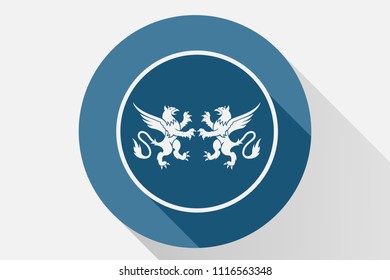Blue icon of gargoyles and elegant lions.