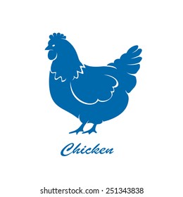 Blue icon of the hen isolated on white background, illustration.