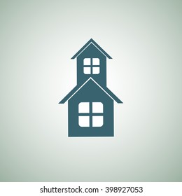 blue icon of a house with two different-leveled floors, vector
