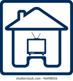 blue icon with house and vintage TV silhouette