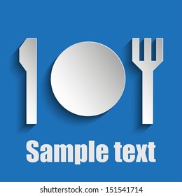Blue icon with the image of fork and knife and plates