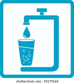 blue icon with image glass and tap water with drop