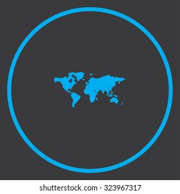 A Blue Icon Isolated on a Grey Background inside a circle - World Map