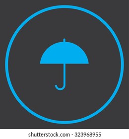 A Blue Icon Isolated on a Grey Background inside a circle - Umbrella