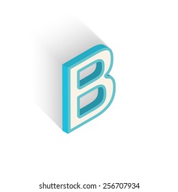 Blue icon isometric letter B with a shadow on a white background. Vector Illustration