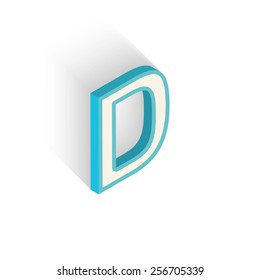 Blue icon isometric letter D with a shadow on a white background. Vector Illustration