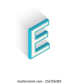 Blue icon isometric letter E with a shadow on a white background. Vector Illustration
