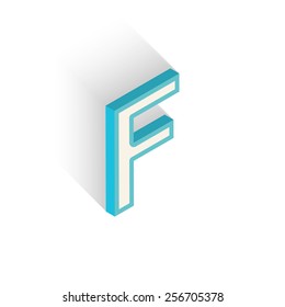 Blue icon isometric letter F with a shadow on a white background. Vector Illustration
