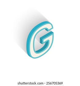 Blue icon isometric letter G with a shadow on a white background. Vector Illustration
