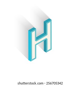 Blue icon isometric letter H with a shadow on a white background. Vector Illustration