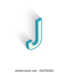 Blue icon isometric letter J with a shadow on a white background. Vector Illustration