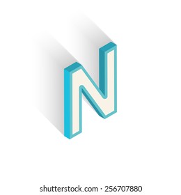 Blue icon isometric letter N with a shadow on a white background. Vector Illustration