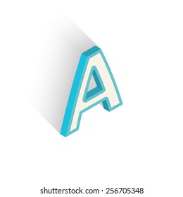 Blue icon isometric letter A with a shadow on a white background. Vector Illustration