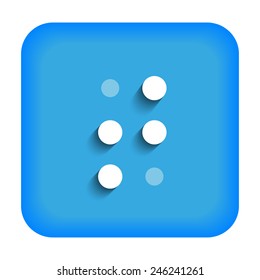 Blue icon with the letter T Braille