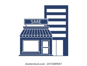 Blue icon of local shop or business of an SME and an office building