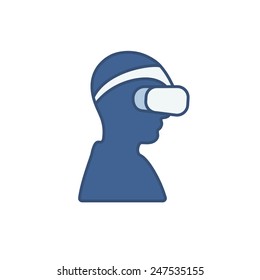 Blue icon with a man wearing virtual reality headset for 3d gaming